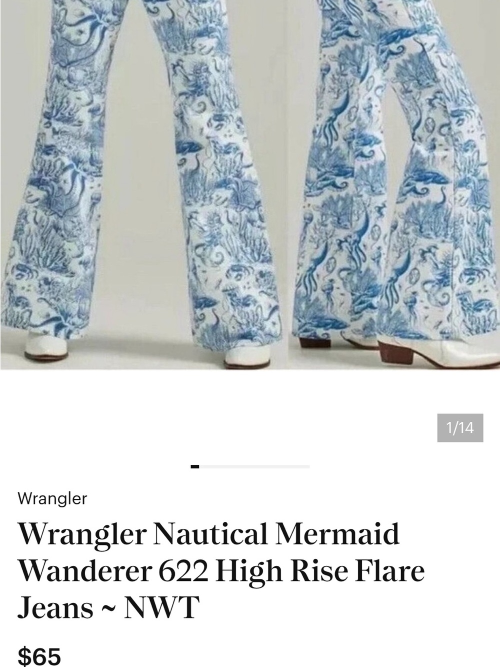 Wrangler Blue and White Nautical Flare Jeans
